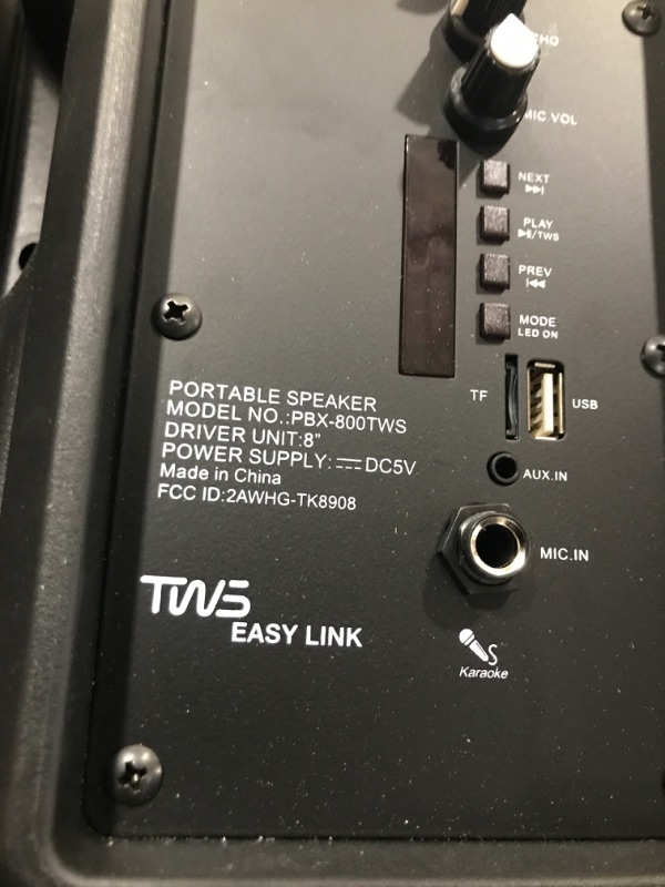 Photo 4 of PBX-800TWS 8-Inch Bluetooth Stereo PA System Comes with 2X 8 Speakers and 2X Stands, 2X Microphones, and a Remote Control
