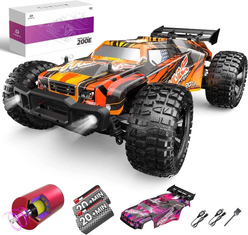 Photo 1 of DEERC 200E Large Brushless High Speed RC Cars for Adults, 2 Car Shells, Upgraded 1:10 RC Trucks W/LED Headlight, 60 KM/H, Remote Control Car, All Terrain Offroad Monster Truck for Boys, 2 Battery