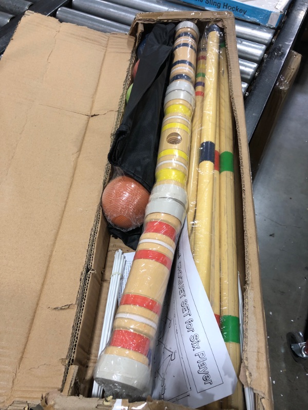 Photo 2 of Juegoal Six Player Croquet Set with Wooden Mallets Colored Balls for Lawn, Backyard and Park, 28 Inch Burlywood