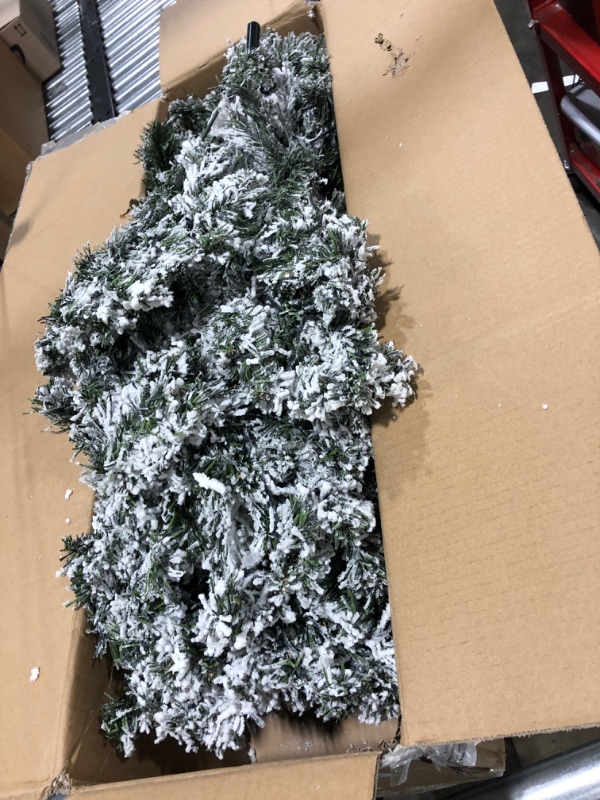 Photo 2 of 6 Ft Pre Lit Flocked Christmas Tree Artificial Xmas Tree with 216 Warm White LED Lights and 753 Frosted Branch Tips,Prelit Christmas Tree for Indoor Outdoor Yard Decorations 6FT