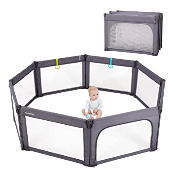 Photo 1 of Doradotey Baby Playpen, Shape & Size Adjustable Large Play Center Yards Play Pens for Babies, Foldable Infant Playpen Baby Fence Play Yard Safety Toddler