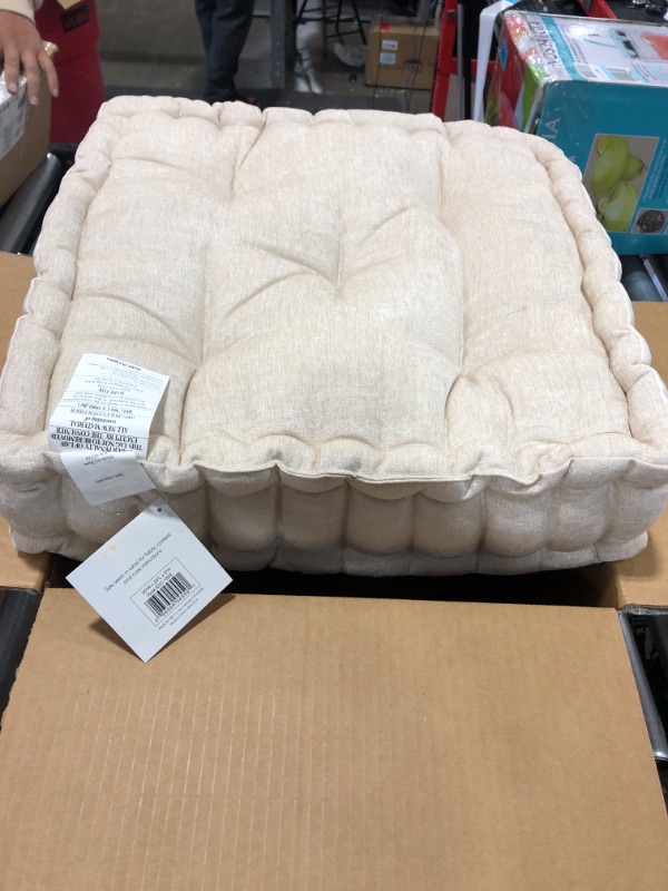 Photo 2 of 20&#34;x20&#34; Oversize Diah Poly Chenille Square Floor Pillow Ivory - Intelligent Design