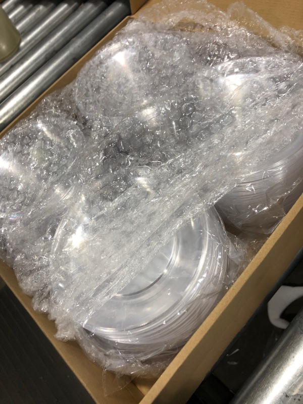 Photo 2 of 200 Clear Plastic Plates, 6.25 Inch Disposable Plates, Fancy Dessert Plates, Hard Round Party Plates, Elegant Appetizer Plates, Heavy Duty Wedding Plates, Small Cake Plates for Weddings and Holidays

