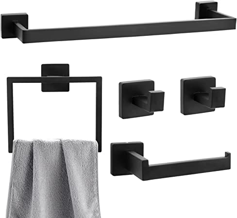 Photo 1 of 5 Piece Matte Black Bathroom Hardware Accessories Set, 23.6-Inch Towel Bar Set, SUS304 Stainless Steel Towel Rack Set, Wall Mounted 