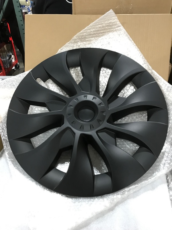 Photo 2 of Lonsge 4 Pieces Tesla Model 3 Hubcaps,18-inch Tesla Wheel Hubcap Cover,Matte Black ABS Tesla Cyclone Wheel Covers,Sporty Tesla Wheel Cover,Full-Wrapped Type Tesla Hubcaps,Turbine Style Tesla Hubcaps