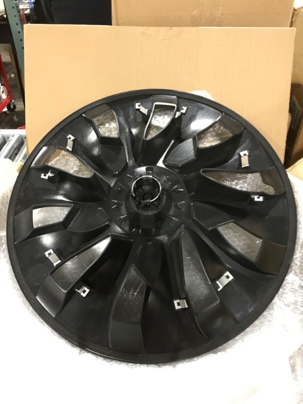 Photo 3 of Lonsge 4 Pieces Tesla Model 3 Hubcaps,18-inch Tesla Wheel Hubcap Cover,Matte Black ABS Tesla Cyclone Wheel Covers,Sporty Tesla Wheel Cover,Full-Wrapped Type Tesla Hubcaps,Turbine Style Tesla Hubcaps