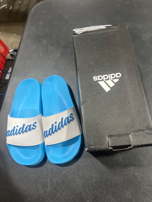 Photo 2 of adidas Women's Adilette Slides Sandals SIZE 5 White/Blue Rush Met/Sky Rush