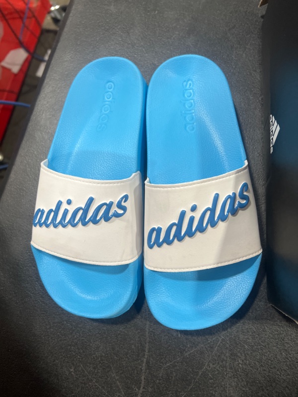 Photo 3 of adidas Women's Adilette Slides Sandals SIZE 5 White/Blue Rush Met/Sky Rush