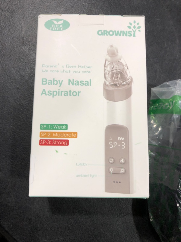 Photo 2 of GROWNSY Nasal Aspirator for Baby, Electric Nose Aspirator for Toddler, Baby Nose Sucker, Automatic Nose Cleaner with 3 Silicone Tips, Adjustable Suction Level, Music and Light Soothing Function Grey