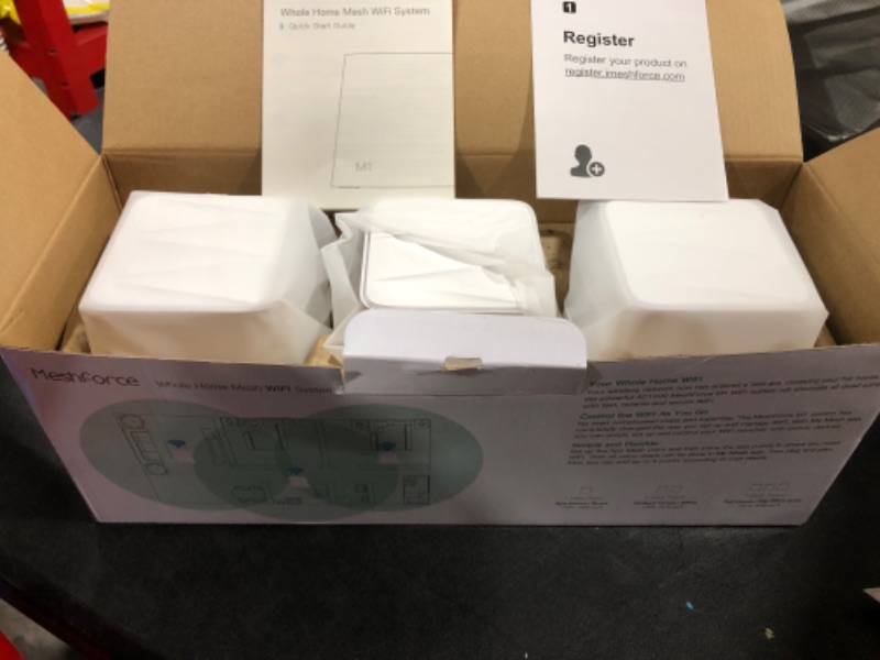 Photo 1 of Meshforce M1 Mesh WiFi System, Whole Home WiFi Performance, WiFi Router Replacement, Max Wireless Coverage 6+ Rooms, Easy to Setup, Parental Control (3 Pack)