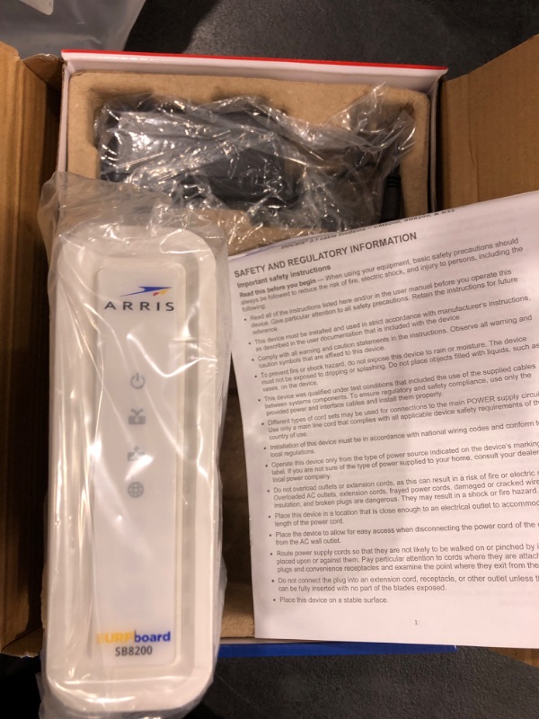 Photo 2 of ARRIS SURFboard SB8200 DOCSIS 3.1 Cable Modem | Approved for Comcast Xfinity, Cox, Charter Spectrum, & more | Two 1 Gbps Ports | 1 Gbps Max Internet Speeds | 4 OFDM Channels | 2 Year Warranty SB8200 Gigabit Modem