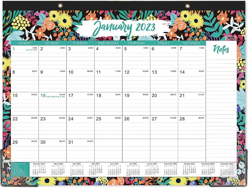 Photo 1 of 2023-2024 Desk Calendar - 18 Months Extra Large Desk Calendar, 22" x 17", Jan. 2023 - Jun. 2024, Desk Calendar 2023-2024 with 2 Corner Protectors, Easy Planning - Black Flower