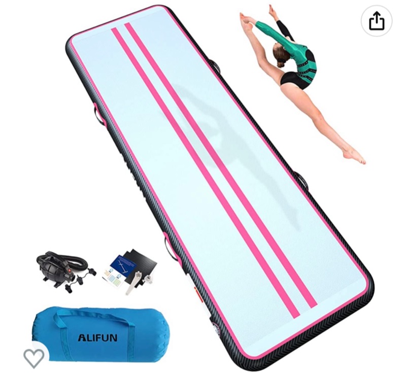 Photo 1 of ALIFUN Inflatable Gymnastics Tumbling Track Air Mat 6.6 ft 10ft 13ft 16ft 20ft Tumble Track Thick 4-8 Inches Wide 3.3-6.6 Ft Training Track Mat with Electric Air Pump