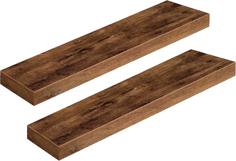 Photo 1 of ALLOSWELL Long Floating Shelves Wall Mounted, Decorative Wall Shelf Set of 2, 23.6 inch, Long Hanging Shelves, Easy to Install, for Kitchen, Living Room, Bathroom, Rustic Brown FSHR6001S2