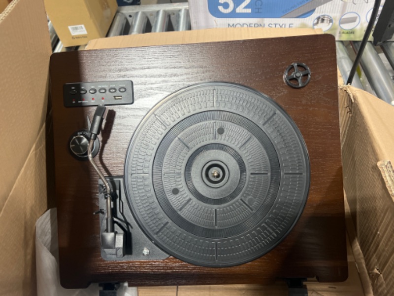 Photo 5 of Bluetooth Vinyl Record Player, with Built-in Speakers, Vinyl Record to USB Recording,3-Speed Turntables (Walnut)