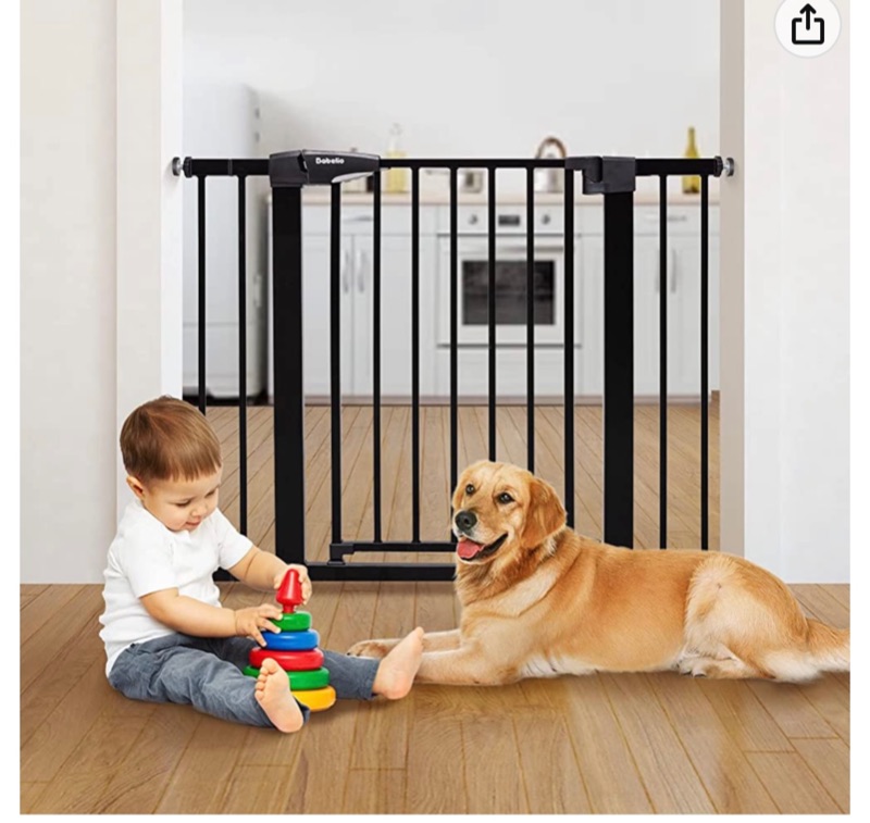 Photo 1 of BABELIO 26-40 Inch Easy Install Extra Wide Pressure Mounted Metal Baby Gate, No Drilling, No Tools Required, with Wall Protectors and Extenders (Black)