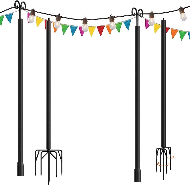 Photo 1 of addlon String Lights Poles 2 Pack for Outdoor, 9.8 FT Heavy Duty Metal Poles to Use Year-Round for Garden, Patio, Wedding, Party, Birthday Decorations https://a.co/d/fEtBXsa