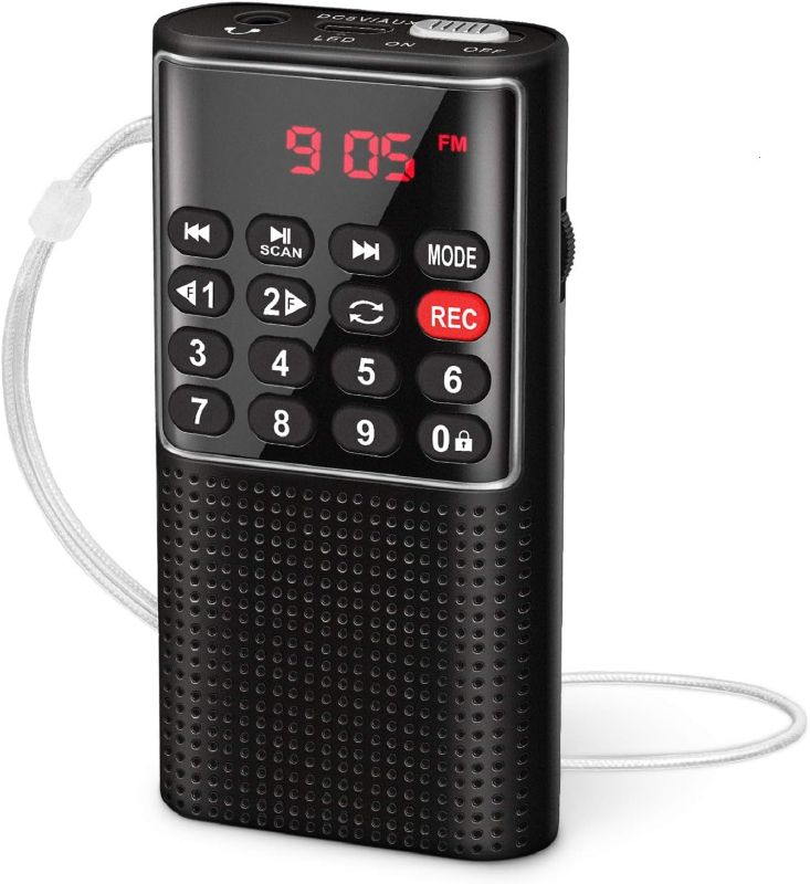 Photo 1 of Mini Pocket FM Walkman Radio Portable Battery Radio with Recorder, Lock Key, SD Card Player, Rechargeable Battery Operated, by PRUNUS(NO AM)