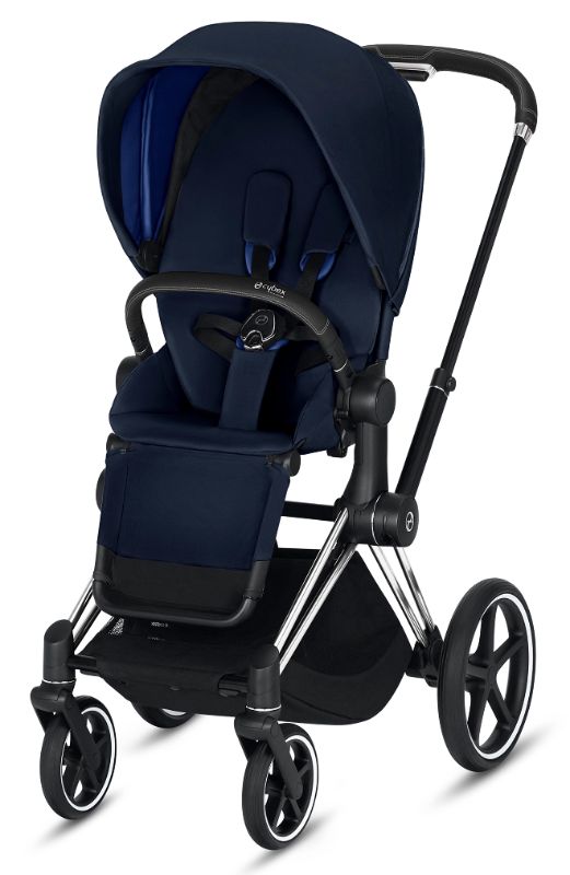 Photo 1 of Cybex E-Priam Chrome Stroller in Black/blue Indigo Blue
