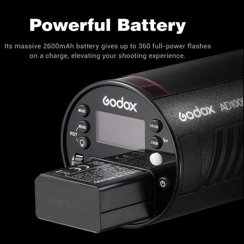 Photo 2 of Godox Flash AD100Pro AD100 Pro Strobe Light Photography, 100Ws 2.4G Flash Strobe, 1/8000 HSS, 0.01-1.5s Recycling, 360 Full Power Flashes, 2600mAh Battery, Support TTL/M/Multi-Functions with Tripod