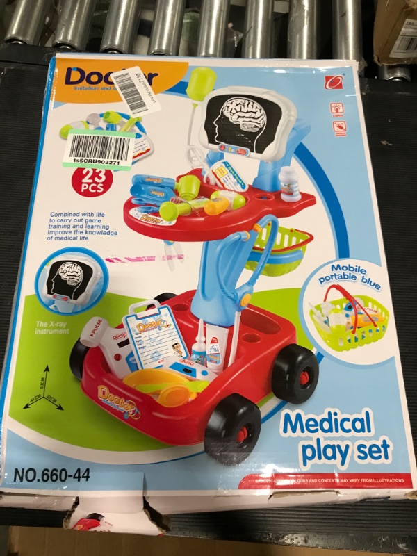 Photo 4 of Doctor Cart Kit for Kids with Stethoscope Doctor Coat Light X-Ray Double-Decker Trolley Dress Up Doctor Costume Playset Toys Pretend Medical Play Doctor Kits for Toddlers Boy Girl Age 3 4 5 Years Old
