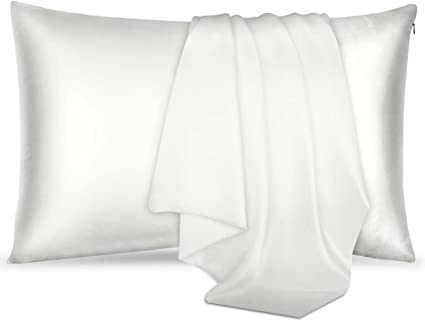 Photo 1 of 100% Pure Mulberry Silk Pillowcase for Hair & Skin - Allergen Resistant Dual Sides 19 Momme 600 Thread Count Silk Bed Pillow Cases with Hidden Zipper, King Size Ivory King