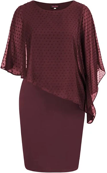 Photo 1 of 16 W BURGUNDY Hanna Nikole Women's Sleeveless Cape Dress with Chiffon Overlay Bodycon Pencil