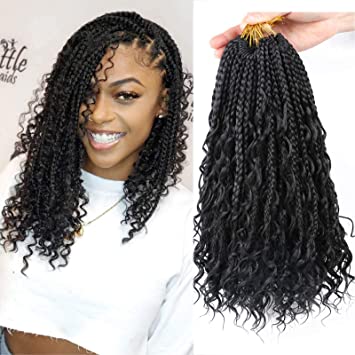 Photo 1 of  8 Packs Crochet Box Braids- 14 Inch Boho Box Braids Crochet Braids Hair Bohomian Box Braid Crochet Hair Synthetic Braiding Hair Goddess Box Braids Crochet Hair for black women(14, 1B#)……
