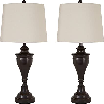 Photo 1 of Signature Design by Ashley Darlita Traditional 29" Table Lamp with Pedestal Base, 2 Count, Dark Brown with White Shade
