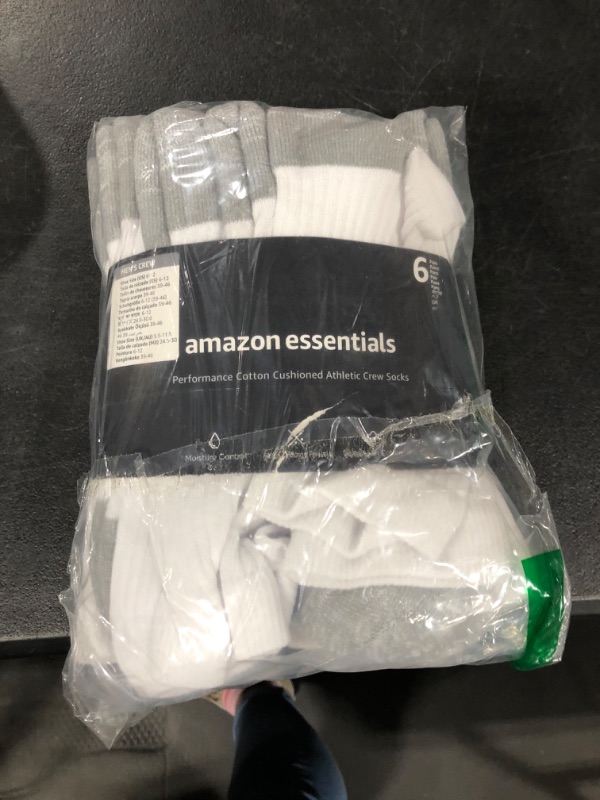 Photo 2 of Amazon Essentials Men's Performance Cotton Cushioned Athletic Crew Socks, 6 Pairs
