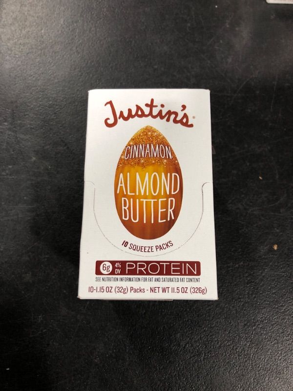 Photo 2 of Justin's Cinnamon Almond Butter Squeeze Packs, Gluten-free, Non-GMO, Responsibly Sourced, 11.15 Ounce (Pack of 10)