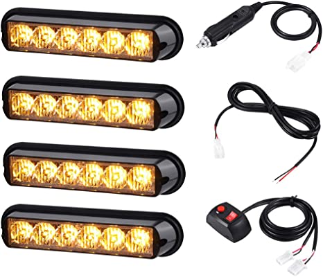 Photo 1 of AT-HAIHAN 4 in 1 Waterproof Surface Mount and Grille Sync Flashing LED Amber Strobe Lights for Trucks Construction Vehicles Safety Car Hazard Warning Lighting 