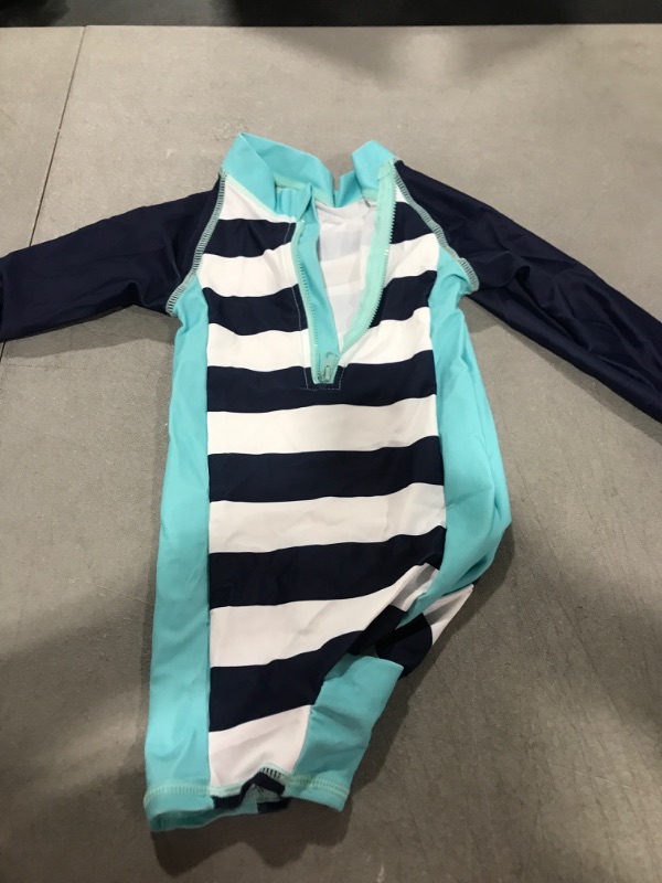 Photo 2 of Funnycokid Baby Boys Girls Swimsuit Rash Guard One Piece Toddler Bathing Suit Swimwear Sunsuit UPF 50+ 6-36 Months A Striped Green 18-24 Months