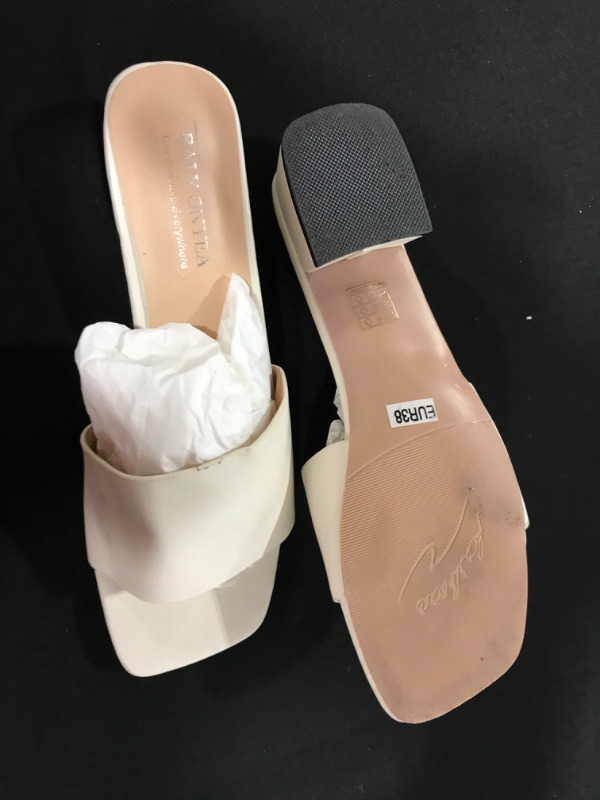 Photo 2 of [Size 7.5] Women's White Slip on Sandles with Block Heel