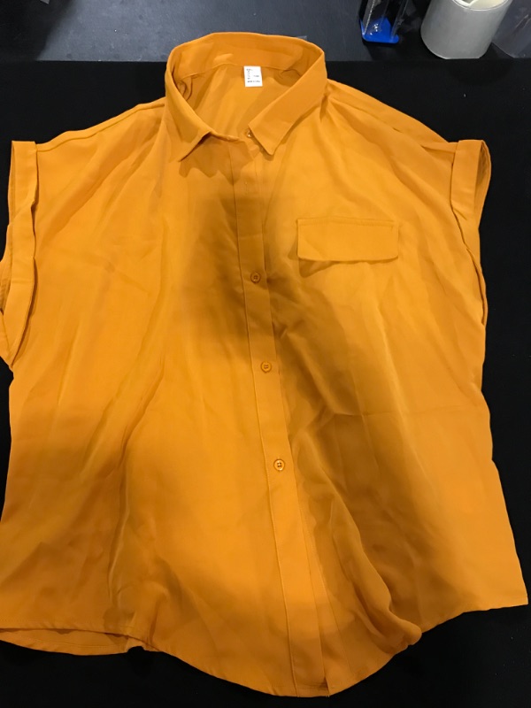 Photo 1 of [Size L] Ladies Button Down Sleeveless Blouse- Orange