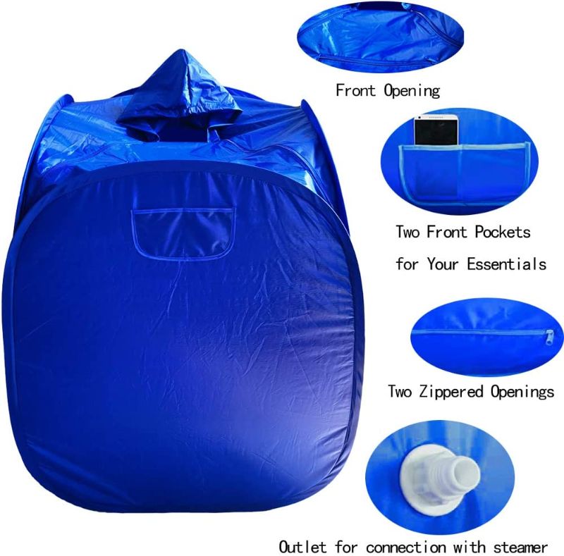 Photo 2 of ZONEMEL Portable Steam Sauna for Home, Personal Full Body Spa for Relaxation, Spa Tent with Hood, 2L 900W Steam Generator with Remote Control-(Blue, L 33.5”x W 32.3”x H 41.7”)