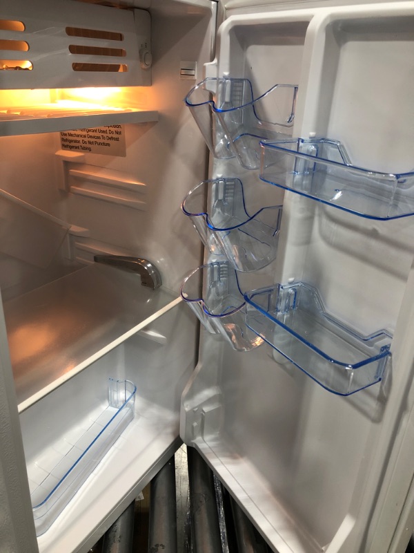 Photo 1 of Frigidaire EFR376-WHITE 3.2 Cu Ft White Retro Bar Fridge with Side Bottle Opener & Keurig K-Mini Coffee Maker, Single Serve K-Cup Pod Coffee Brewer, 6 to 12 oz. Brew Sizes, Studio Gray WHITE Single Door Fridge + Coffee Brewer, Studio Gray