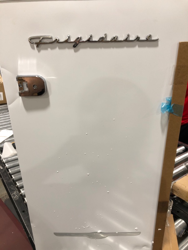 Photo 1 of Frigidaire EFR376-WHITE 3.2 Cu Ft White Retro Bar Fridge with Side Bottle Opener & Keurig K-Mini Coffee Maker, Single Serve K-Cup Pod Coffee Brewer, 6 to 12 oz. Brew Sizes, Studio Gray WHITE Single Door Fridge + Coffee Brewer, Studio Gray