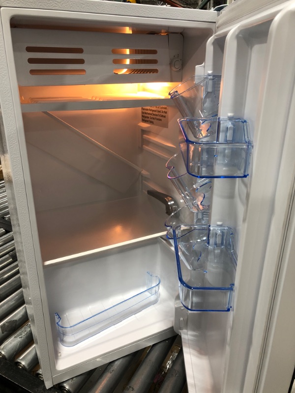 Photo 1 of Frigidaire EFR376-WHITE 3.2 Cu Ft White Retro Bar Fridge with Side Bottle Opener & Keurig K-Mini Coffee Maker, Single Serve K-Cup Pod Coffee Brewer, 6 to 12 oz. Brew Sizes, Studio Gray WHITE Single Door Fridge + Coffee Brewer, Studio Gray