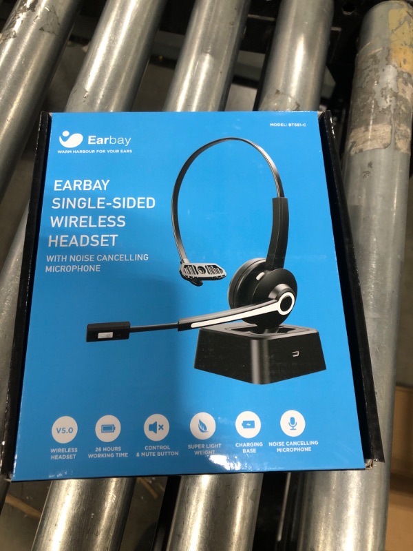 Photo 3 of Bluetooth Headset with Microphone, Noise Canceling Wireless On Ear Headphones, Bluetooth Headphones with Mic Charging Base, Phone Headset Mute Button for Laptop, Skype, Call Centers, Office, Trucker
