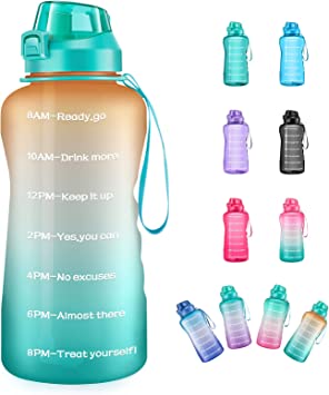 Photo 1 of 4AMinLA 128oz Motivational Gallon Water Bottle with Time Marker & Straw, Large Capacity Leakproof BPA Free Fitness Sports Water Jug (ombre orange+green)
