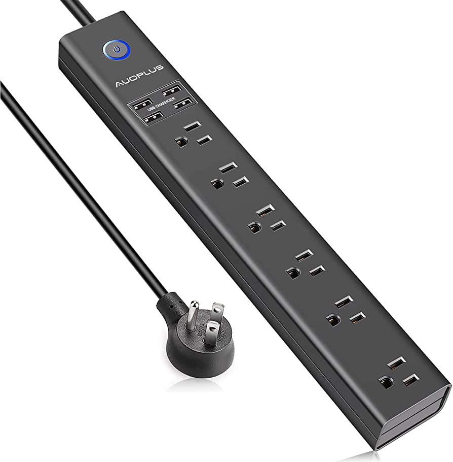 Photo 1 of 15 Ft Power Strip Surge Protector, 6 Outlets and 4 USB Ports, Flat Plug Power Strips Long Extension Cord with Overload Protection, Wall Mount for Home, Office, Dorm, ETL Listed