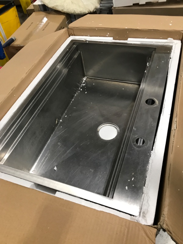 Photo 2 of 33 x 22 Inch Drop in Stainless Steel Kitchen Sink, Single Bowl 16 Gauge Top mount Sink Commercial Handmade 9 Inch Deep Kitchen Sinks Workstation Single Basin Brushed Satin Nickel