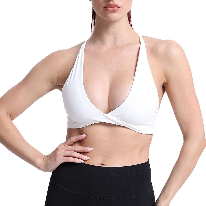 Photo 1 of Aoxjox Women's Workout Sports Bras Fitness Padded Backless Yoga Crop Tank Top Twist Back Cami White X-Large