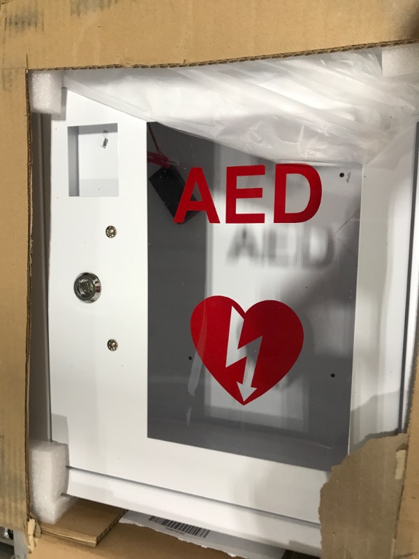 Photo 2 of AED Cabinet Metal Steel Plate Wall Mount Storage Cabinet, CMXIKJ Fits All AED Defibrillators, Equipped with Alarm Emergency Strobe Light, Door-Activated Alarm & Key, 14 x 7.8 x 15.7 Inch Aed-white