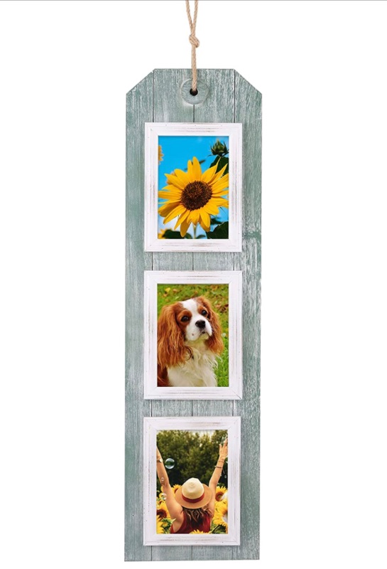 Photo 1 of ABSWHLM 5x7 Hanging Picture Frames Rustic Solid Wood Photo Frames 3 Opening Picture Frame Display 4x6 Pictures with Mat or 5x7 Pictures Without Mat, Vintage Teal