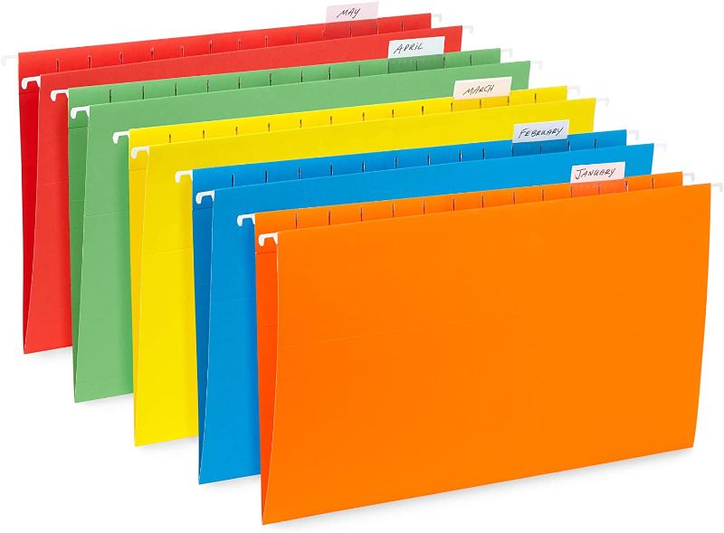 Photo 1 of Blue Summit Supplies Legal Size Hanging File Folders, Legal Size, 25 Reinforced Hang Folders, Designed for Home and Office Color Coded File Organization, Assorted Colors, 25 Pack
