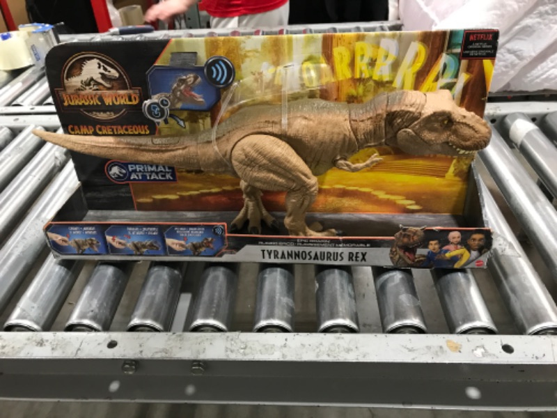 Photo 2 of Jurassic World Toys Camp Cretaceous Epic Roarin’ Tyrannosaurus Rex Large Action Figure, Primal Attack Feature, Sound, Realistic Shaking, Movable Joints; Ages 4 Years & Up Standard