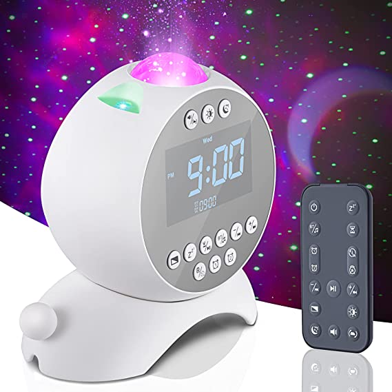 Photo 1 of  Digital Alarm Clock Bluetooth Speaker, Galaxy Projector Light Music Nebula, Alarm Clock Sound Machine Light Kids 14 White Noise Snooze Auto-Off Timer Remote Control White