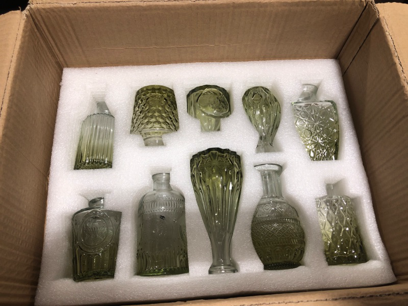 Photo 3 of 20 Pcs Glass Bud Vase Set Small Vases for Flowers Vintage Flower Vase in Bulk Cute Glass Vases for Centerpieces Rustic Decorative Glass Vase for Wedding Table Home Christmas Decoration (Green)